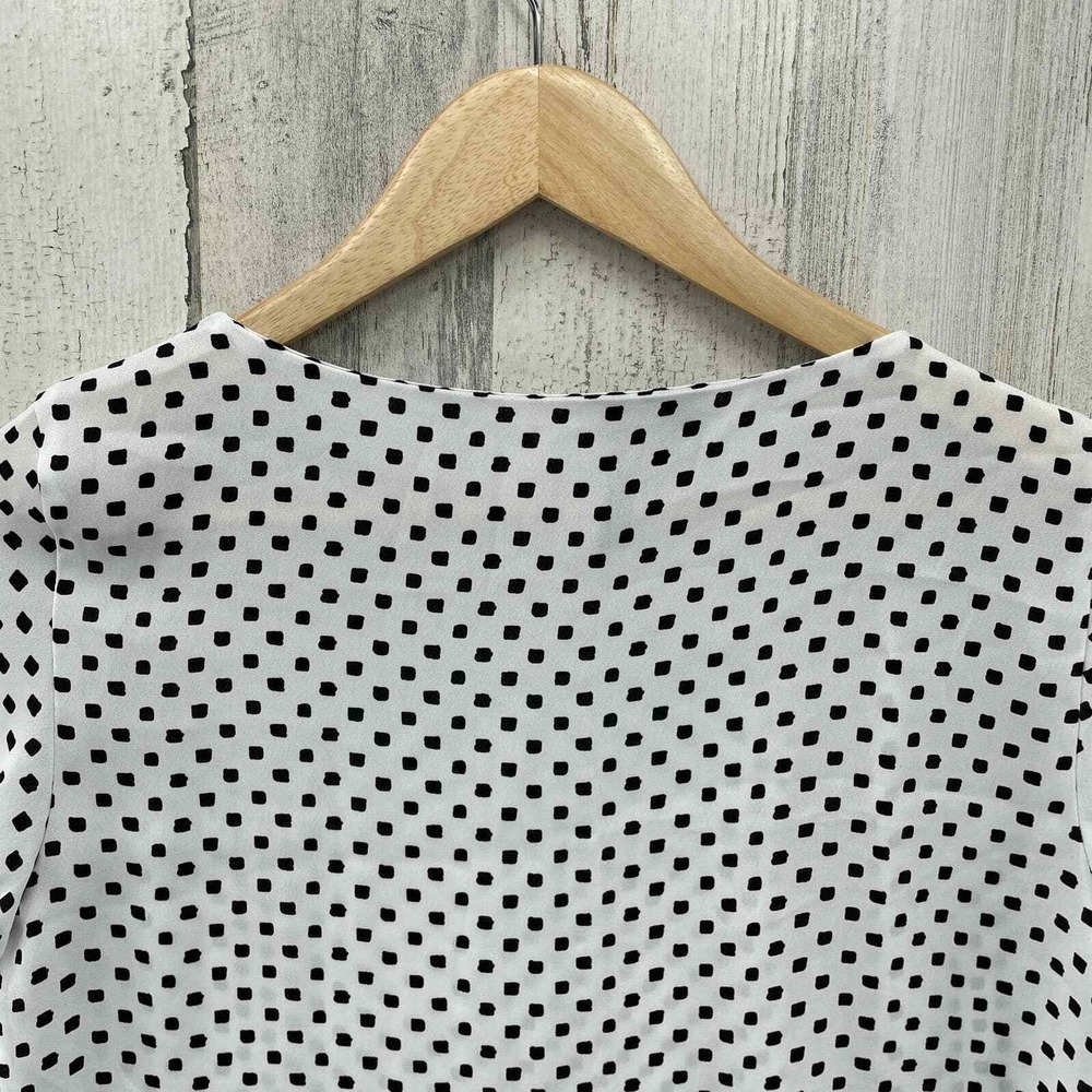 Mango Basics Career Blouse Womens XS White Black Polka Dot Polyester Gathered - Picture 7 of 10